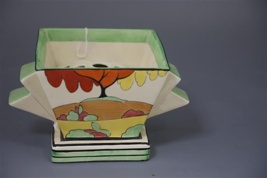 A Clarice Cliff Honolulu shape 515 flower vase, c.1933, W. 22cm